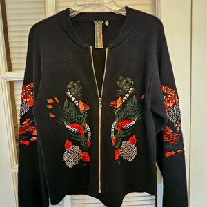 Vintage Aratta Silent Journey Oriental Cardigan size M Black Floral Embroidered